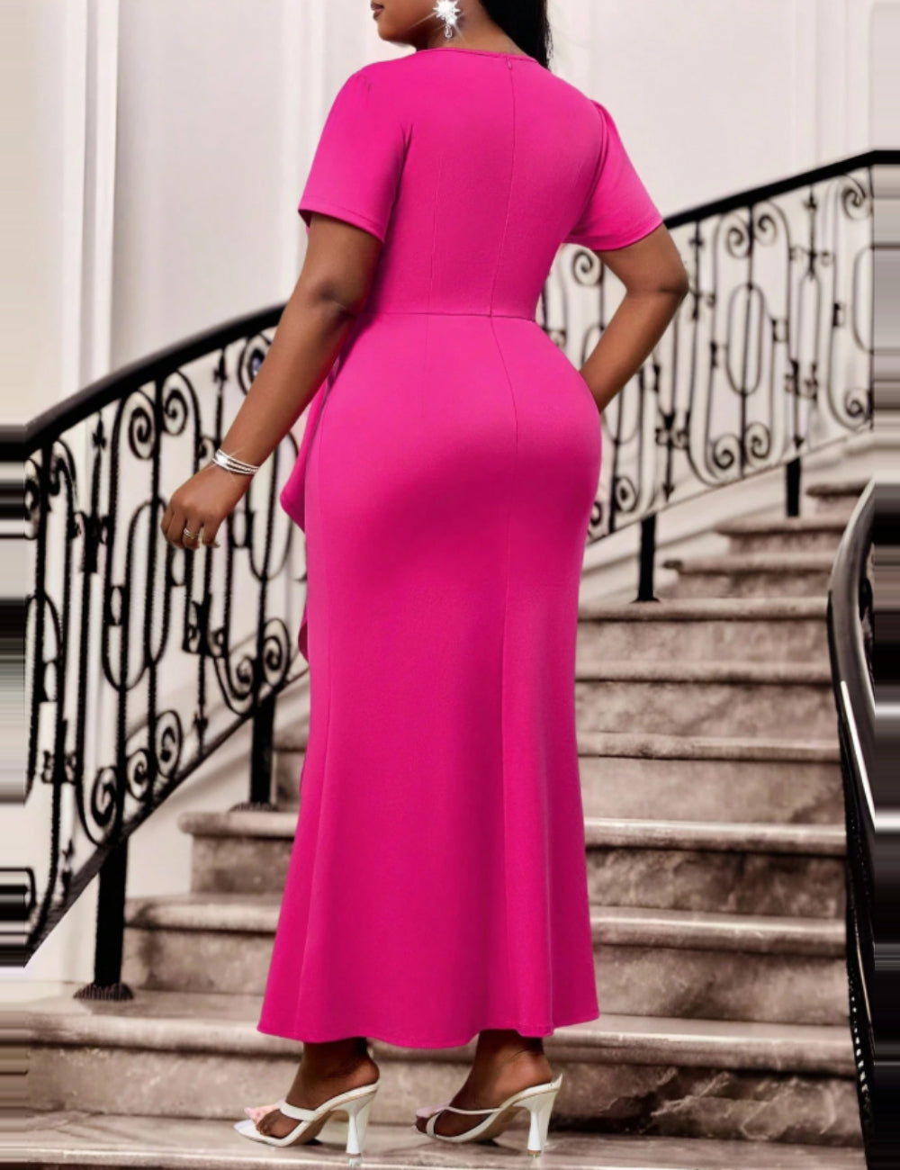 Shein Curve+ maxi ruha, rózsaszín