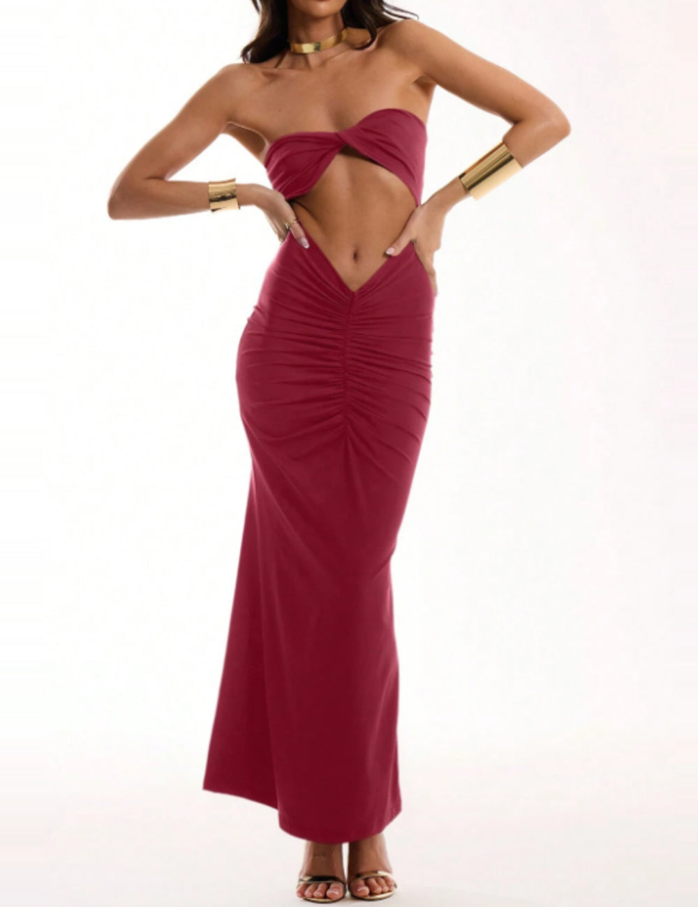 Shein MUSERA maxi ruha, bordó