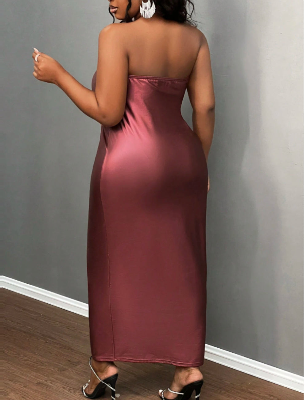 Shein Curve+ maxi ruha, bordó
