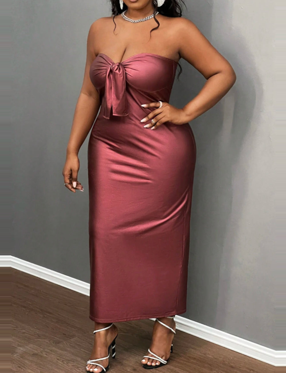 Shein Curve+ maxi ruha, bordó