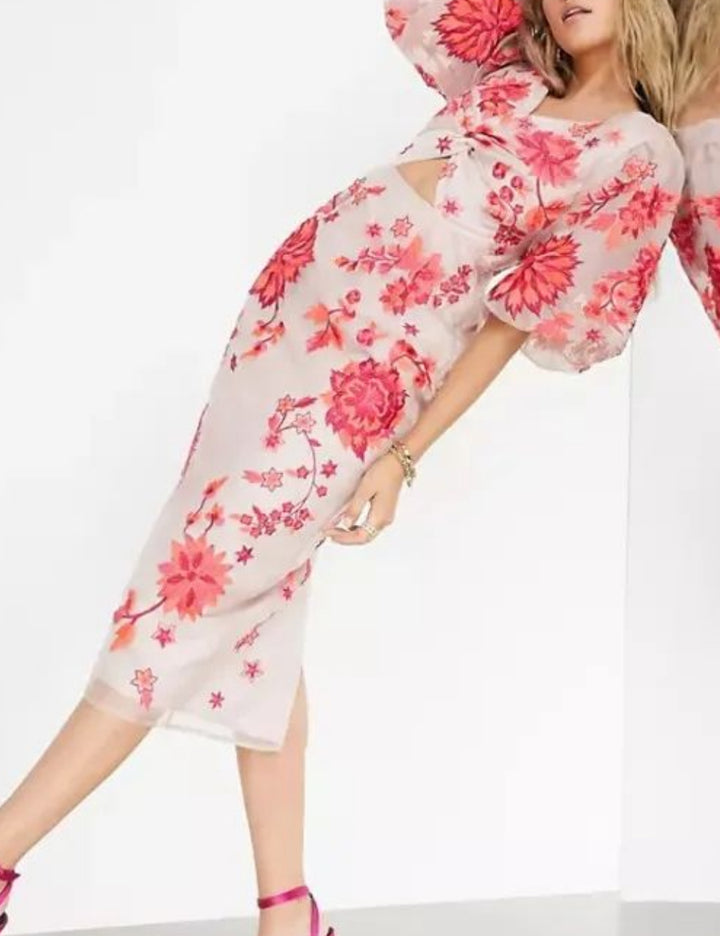 Rochie midi ASOS, roz