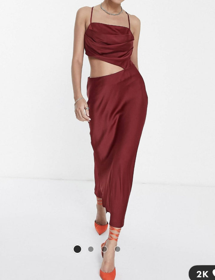 ASOS burgundi midi ruha
