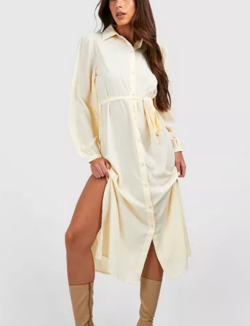 Boohoo krémszínű midi ruha