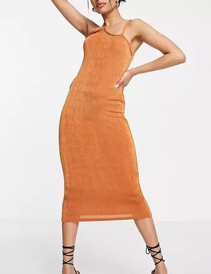 Missguided Midi Dress in brick red