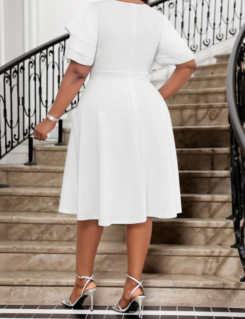 Shein Curve+ midi ruha, fehér