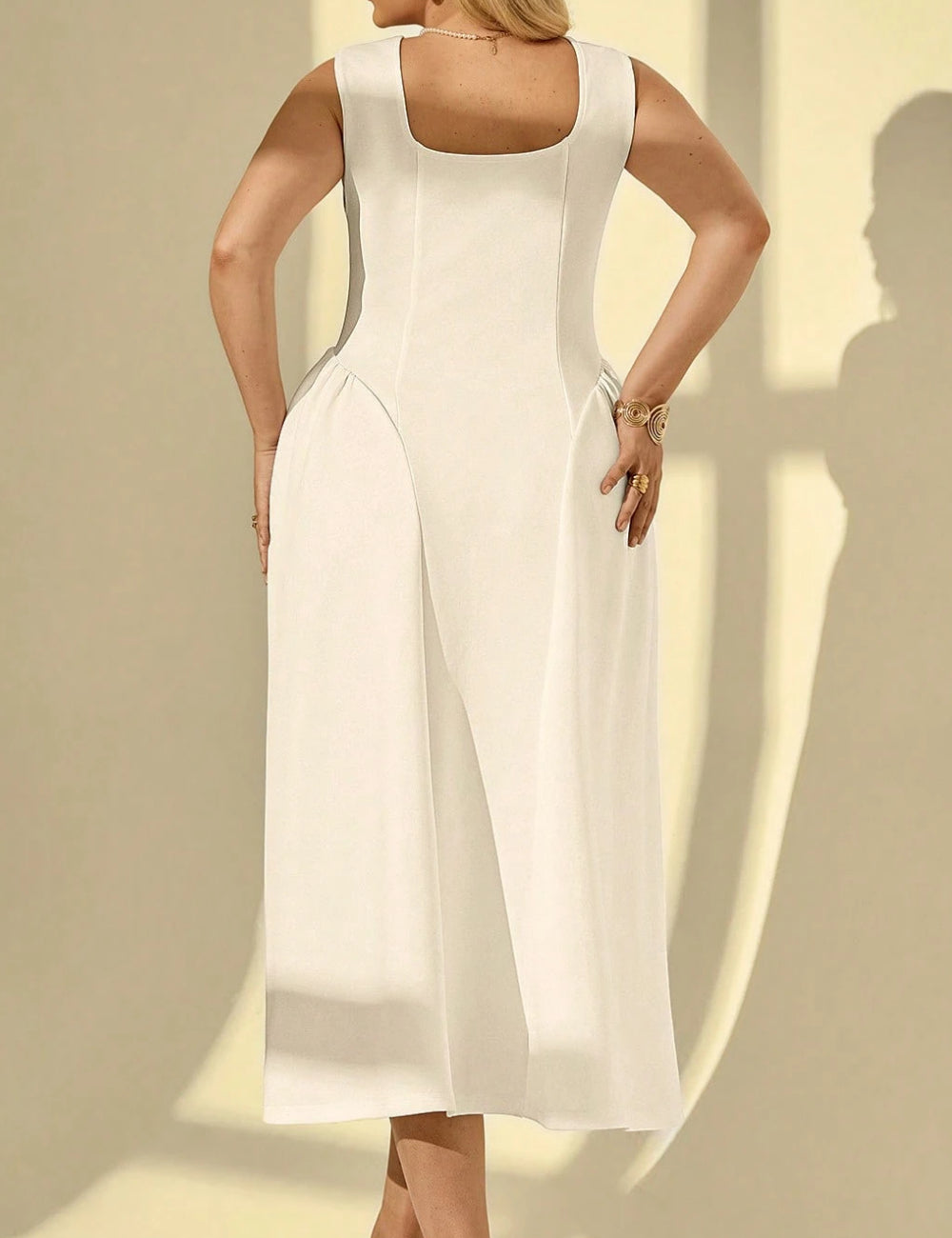 Shein Curve+ midi ruha, fehér