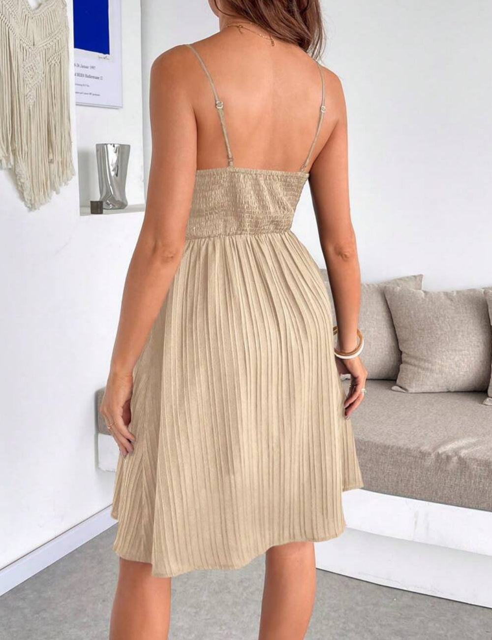 Shein Curve+ bézs midi ruha