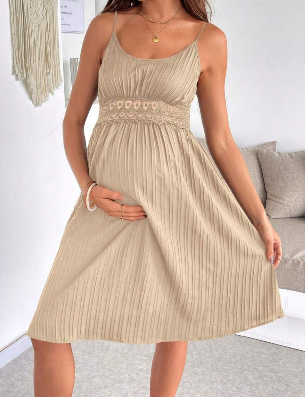 Shein Curve+ bézs midi ruha