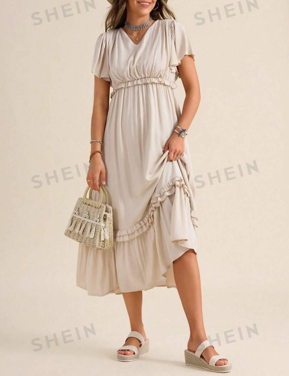 Shein midi ruha, bézs