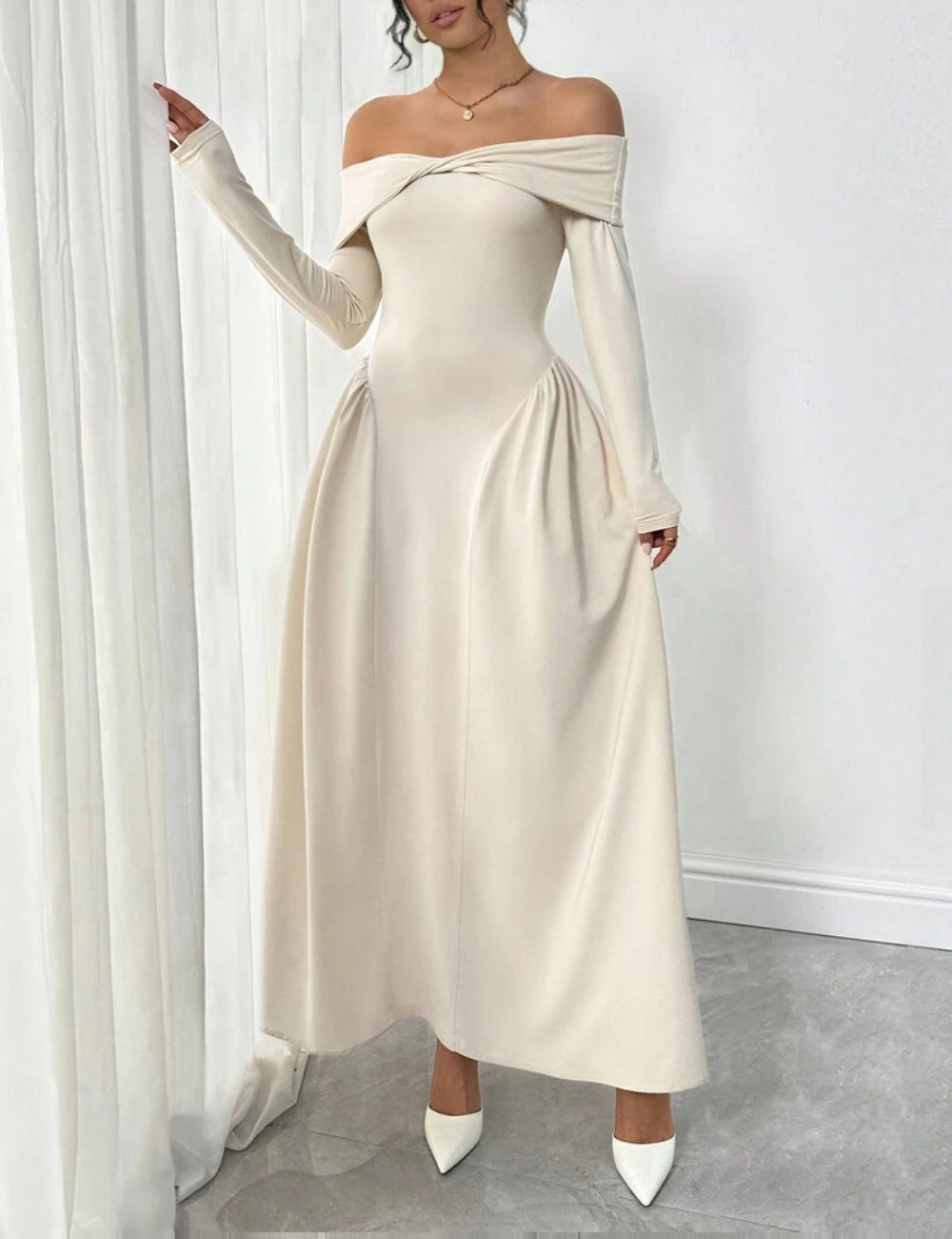 Shein bézs midiruha