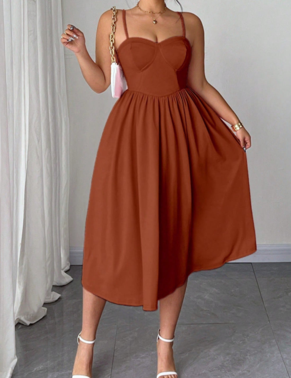 Rochie midi Shein Curve+, cărămiziu