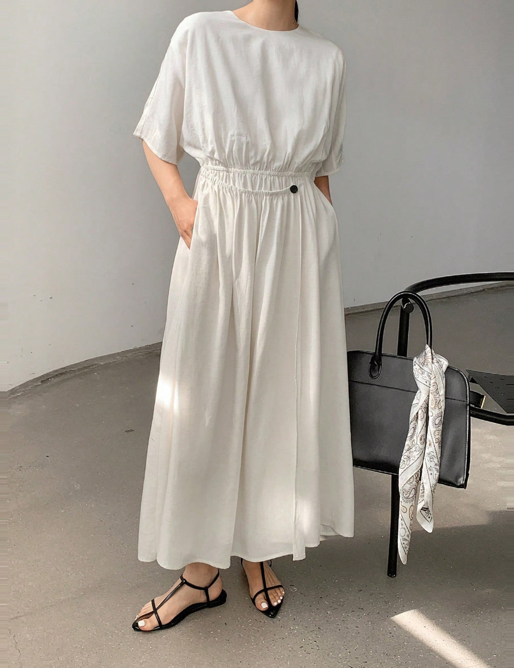Shein DAZY LESS krémszínű midi ruha