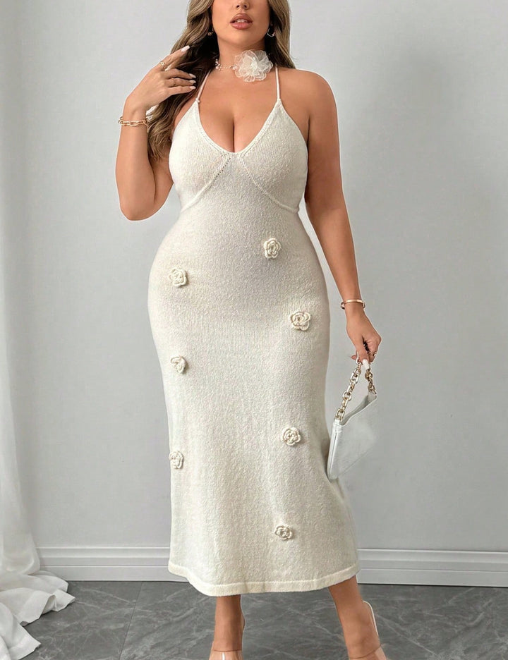 Shein Curve+ krémszínű midiruha