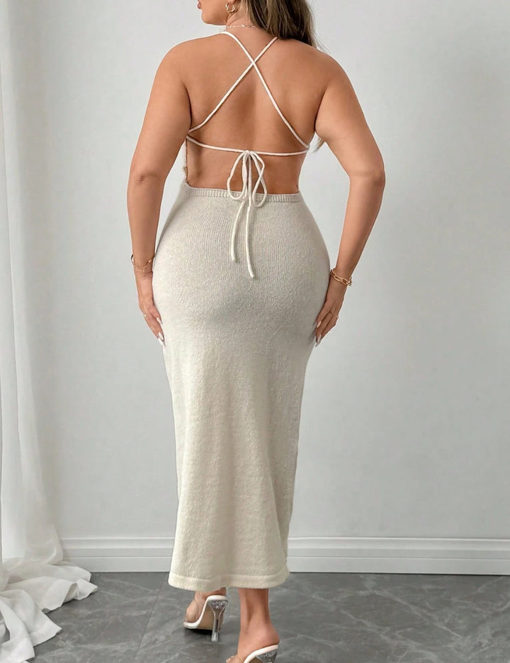 Shein Curve+ krémszínű midiruha