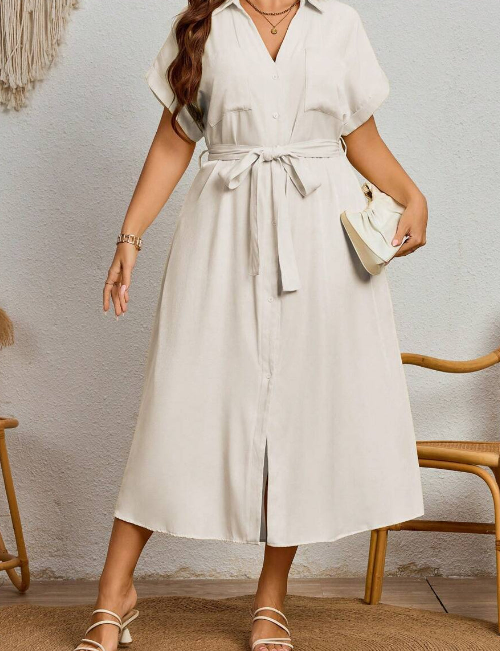 Rochie midi Shein Curve+, crem