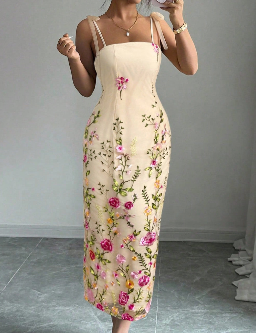 Shein midi ruha, krém