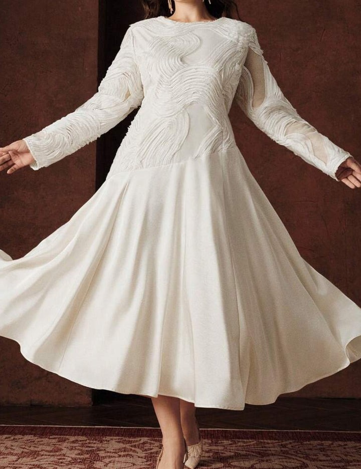 Shein Curve+ midi ruha, krém