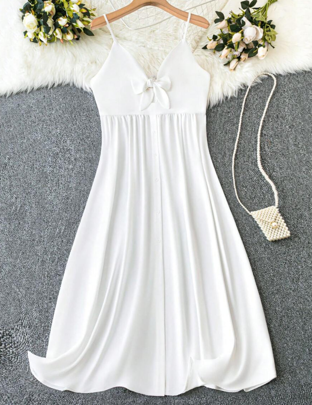 Shein Curve+ midi ruha, fehér