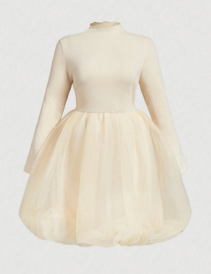 Shein Curve+ midi ruha, krém színű