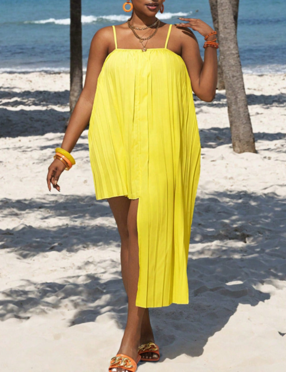 Shein Curve+ midiruha, sárga