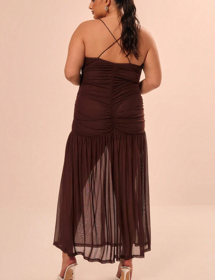 Shein Curve+ MUSERA midi ruha, barna