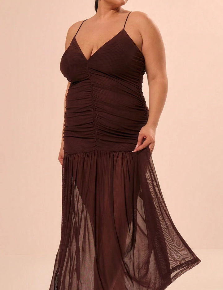 Shein Curve+ MUSERA midi ruha, barna