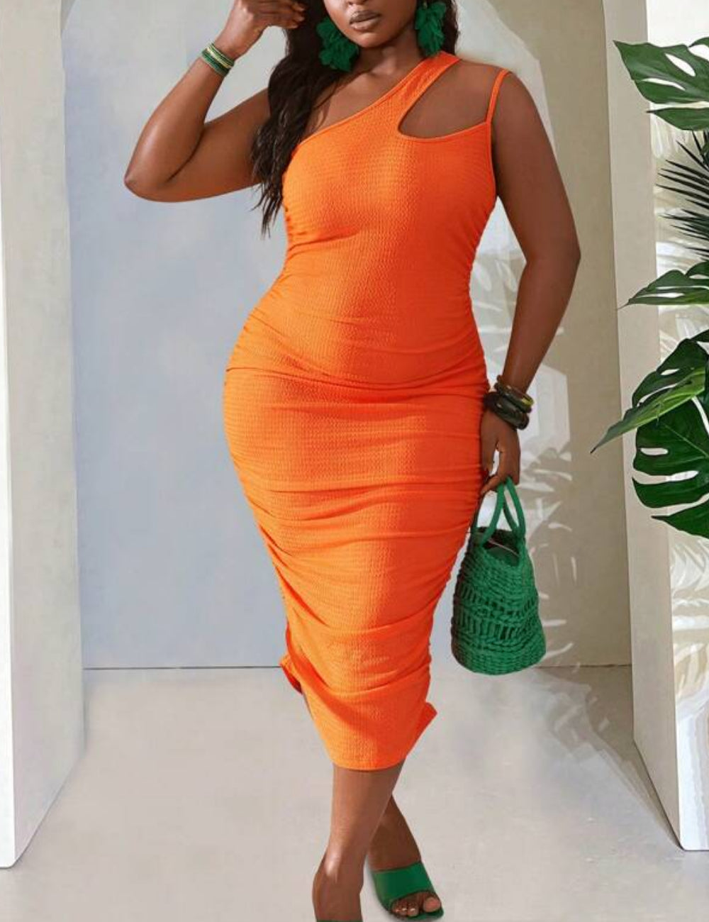 Shein Curve+ midi ruha, narancssárga