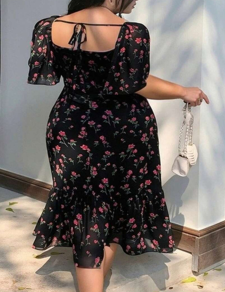 Shein Curve+ midi ruha, virágmintás
