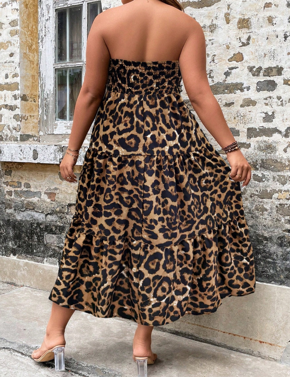 Shein Curve+ midi ruha, barna