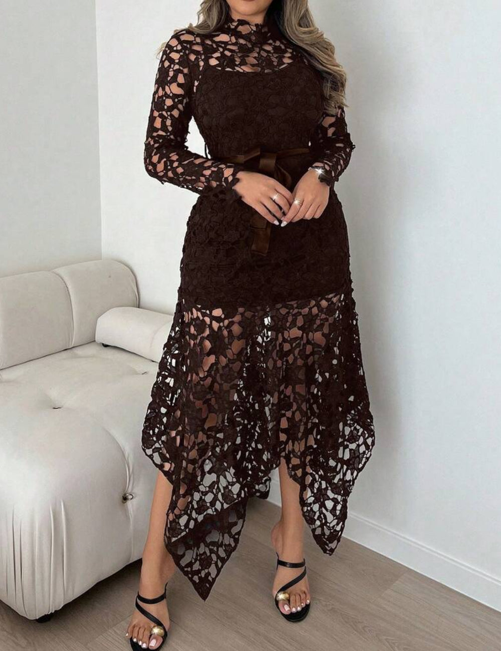 Shein barna midi ruha