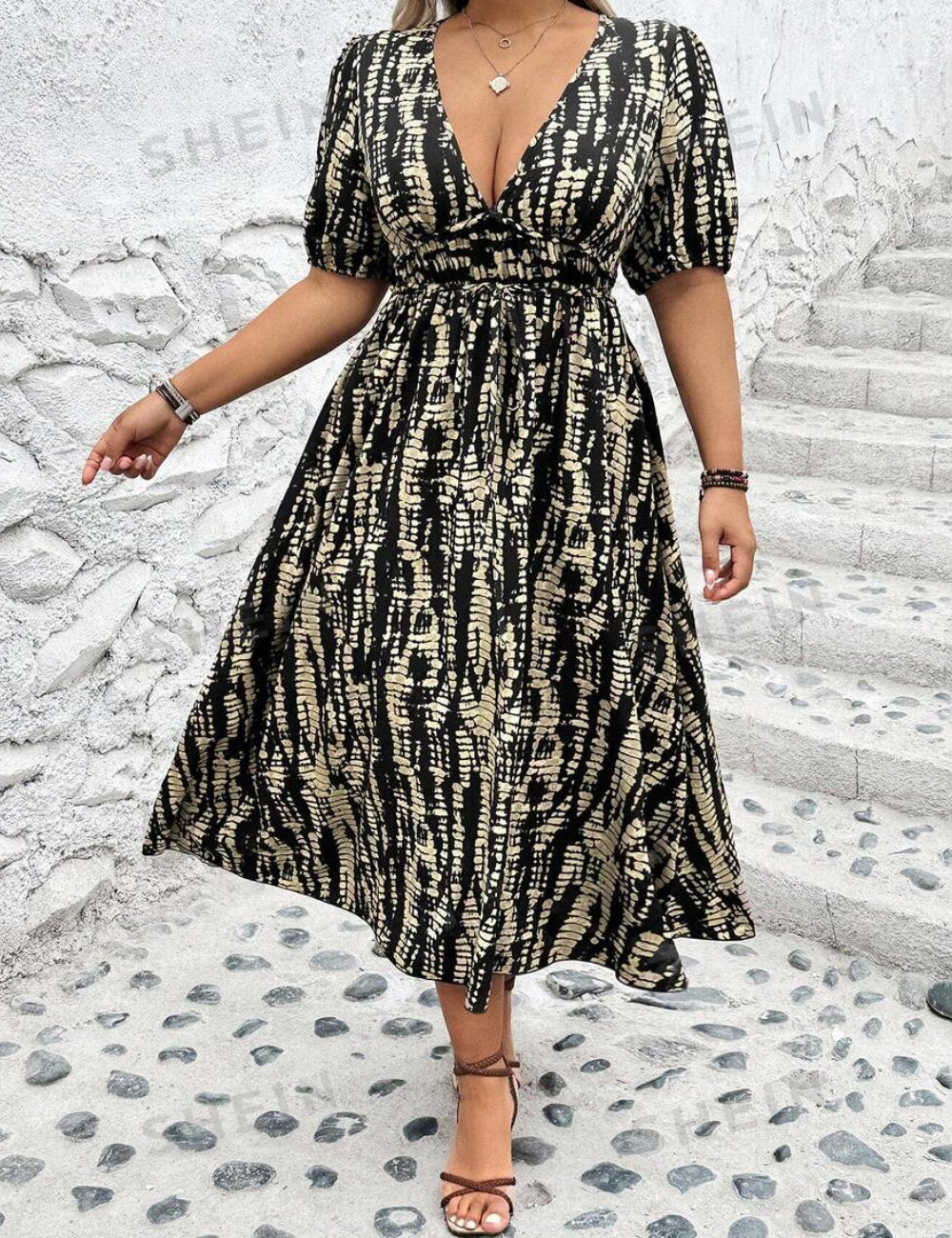 Rochie midi Shein Curve+, mix culori