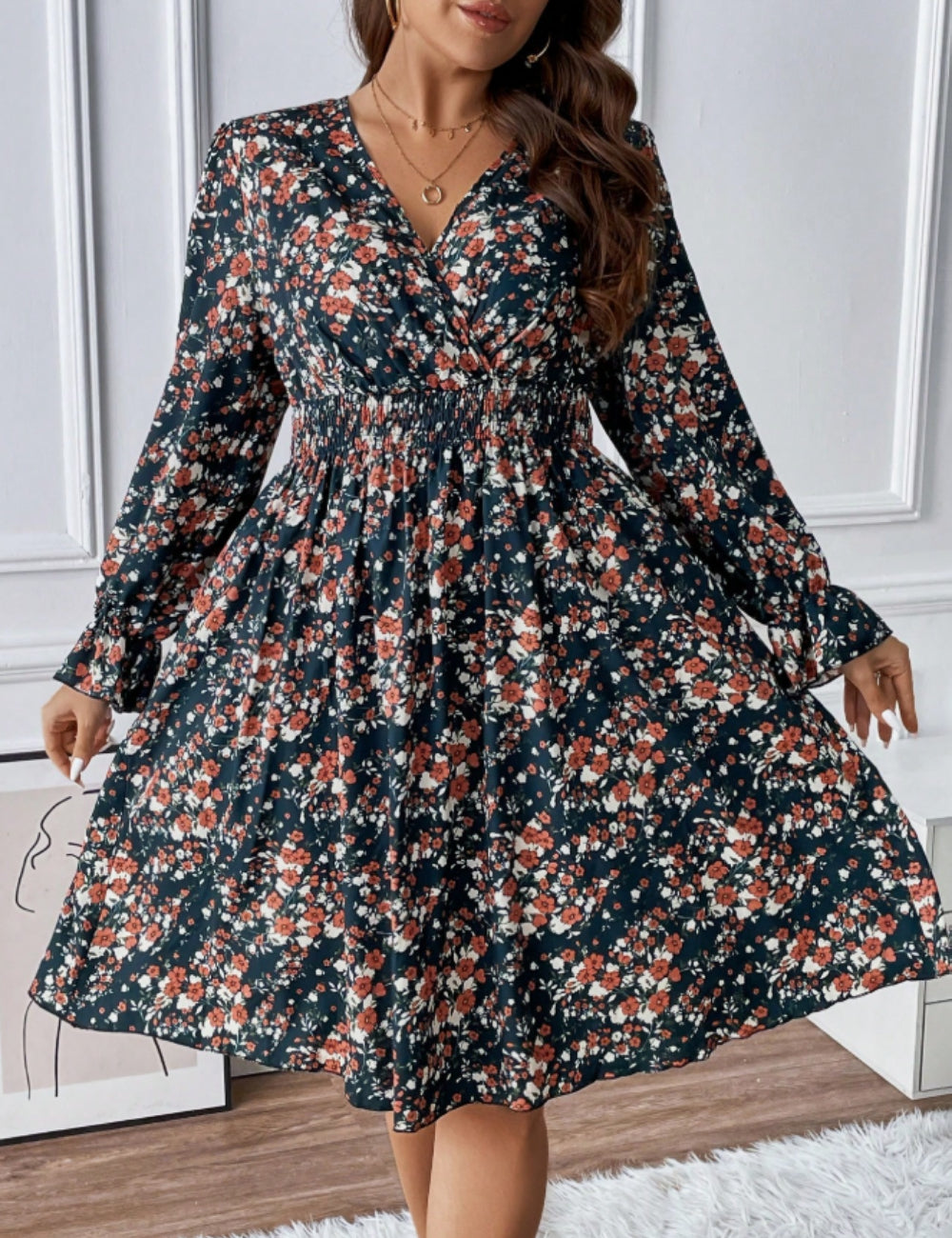 Rochie midi Shein Curve+, mix culori