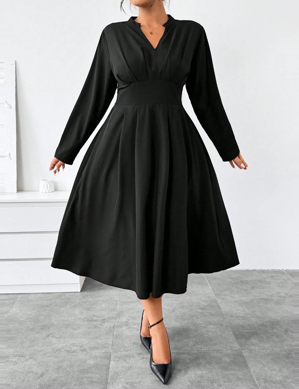 Shein Curve+ midi ruha, fekete