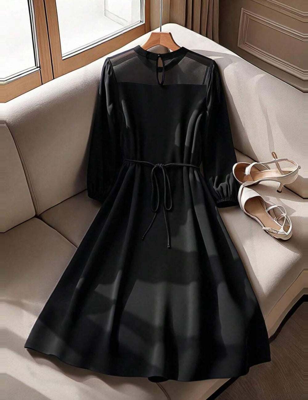 Shein midi ruha, fekete