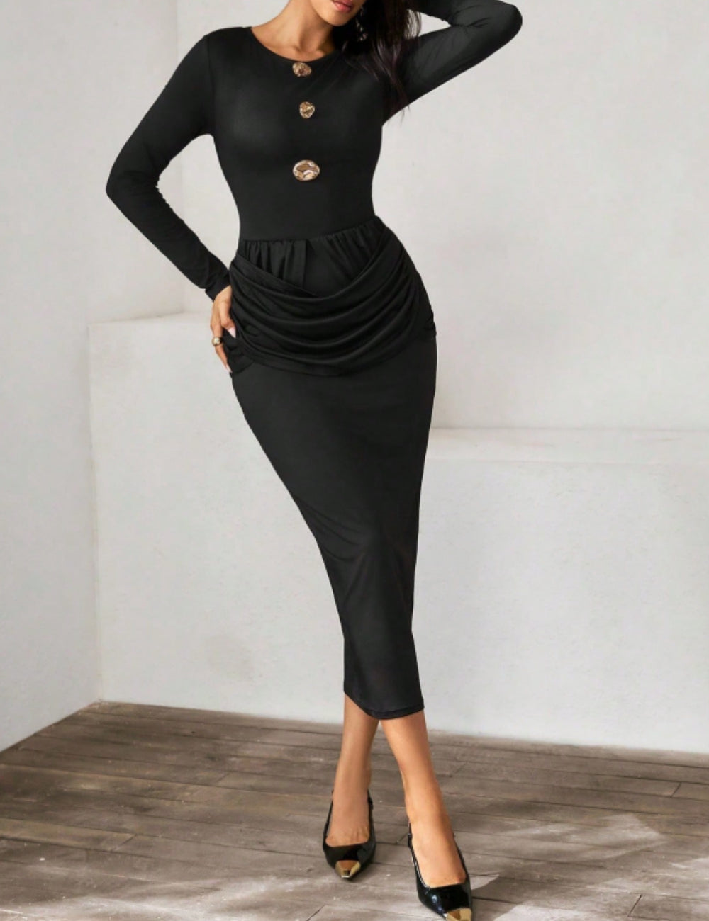 Shein midi ruha, fekete