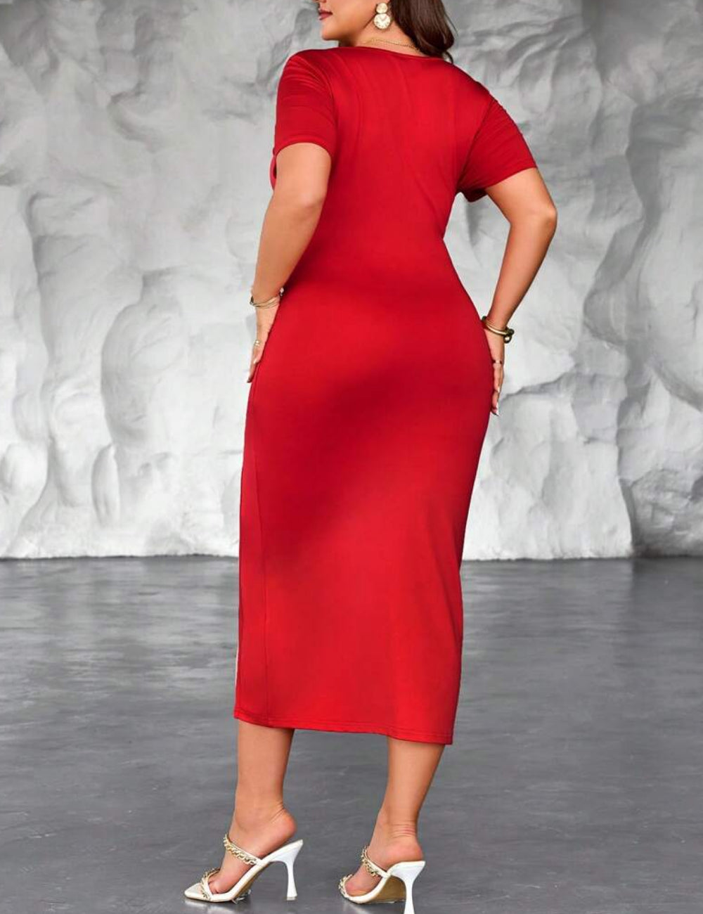 Shein Curve+ piros midiruha