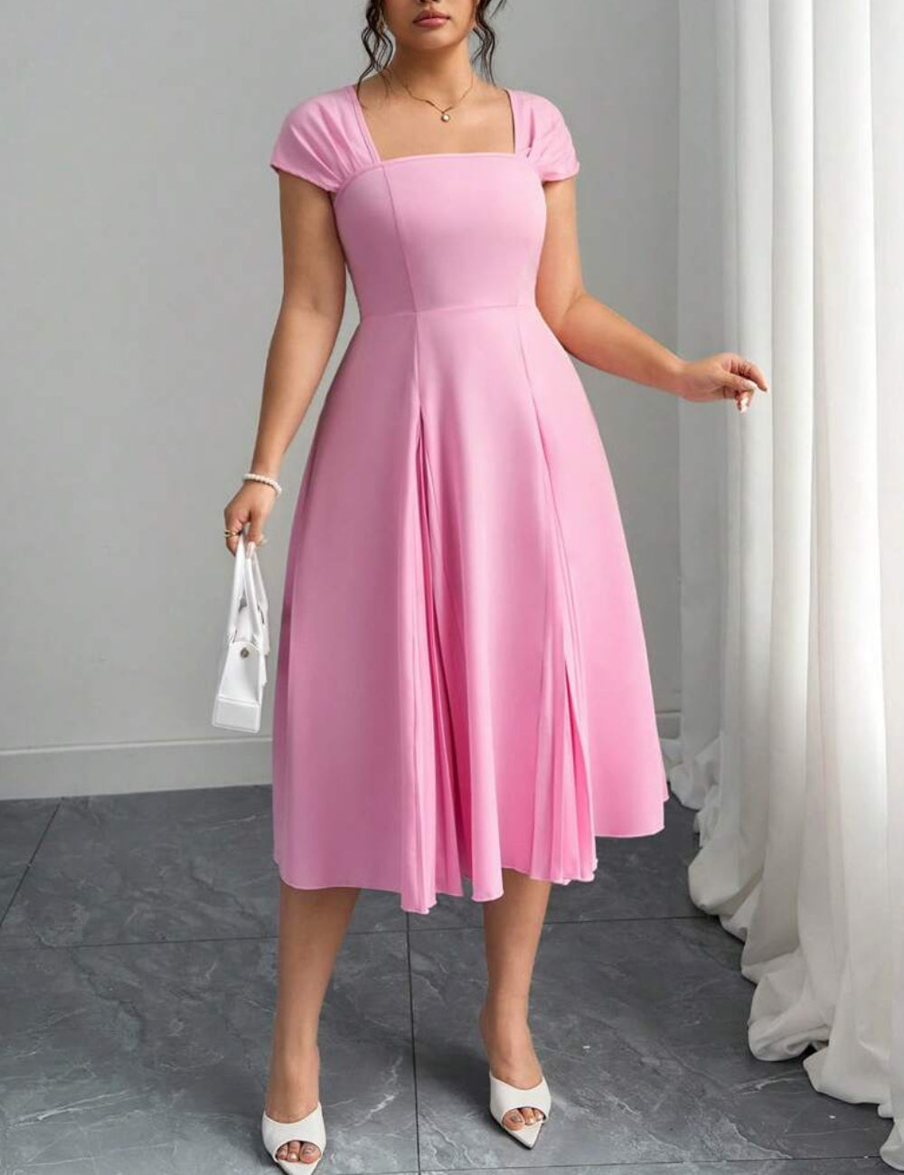 Shein Curve+ midiruha, rózsaszín