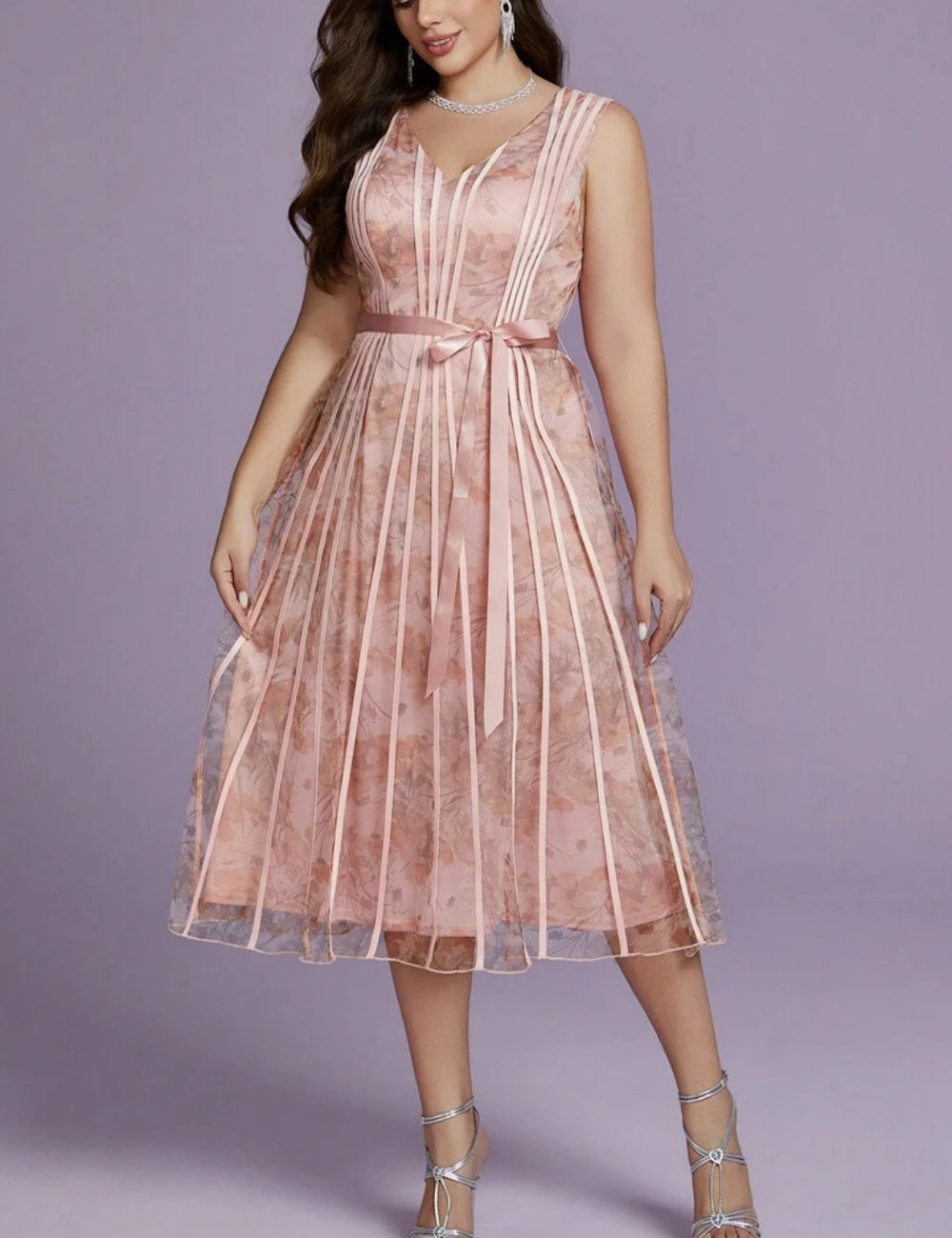 Shein Curve+ midi ruha, rózsaszín