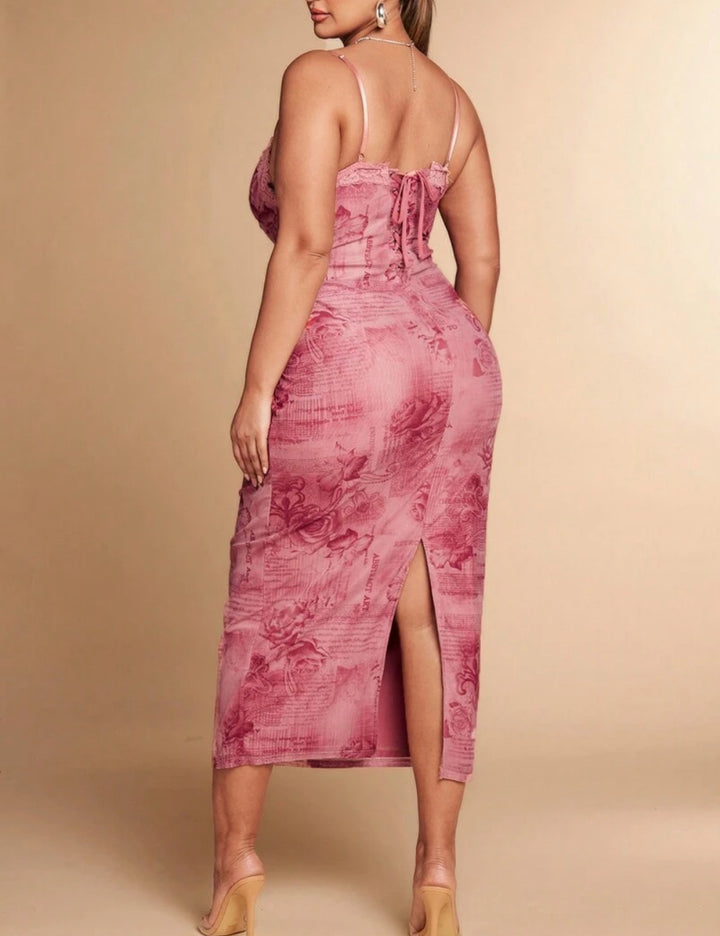 Shein Curve+ midi ruha, rózsaszín