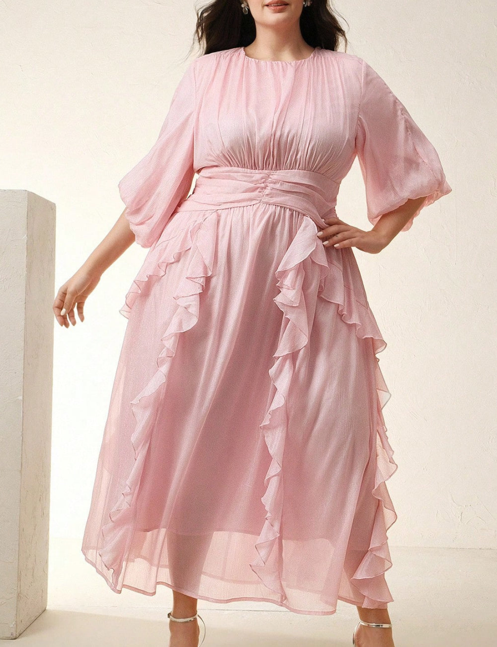 Rochie midi Shein Curve+, roz