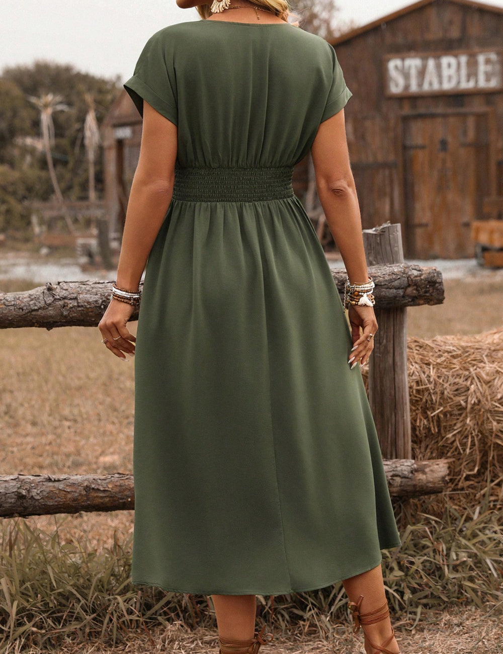 Shein Curve+ midi ruha, zöld