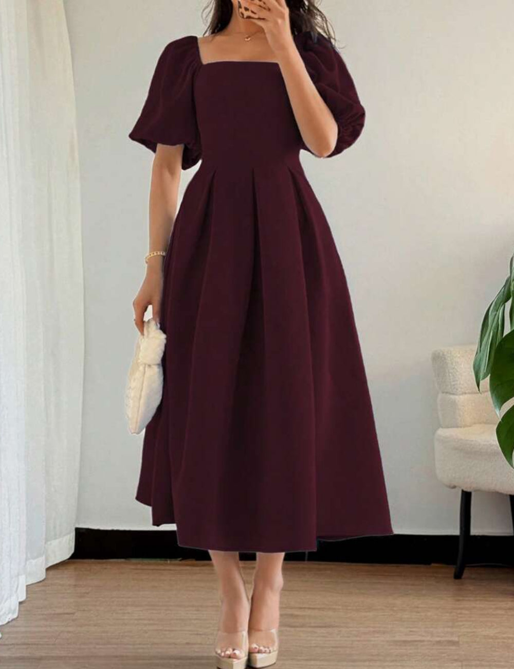 Shein bordó midi ruha
