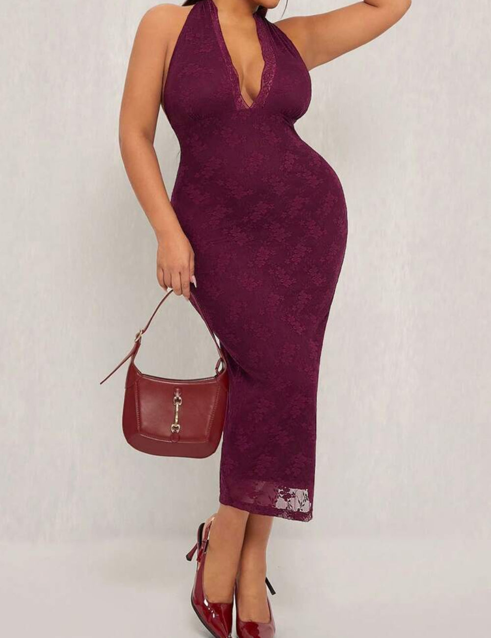 Shein Curve+ midi ruha, bordó