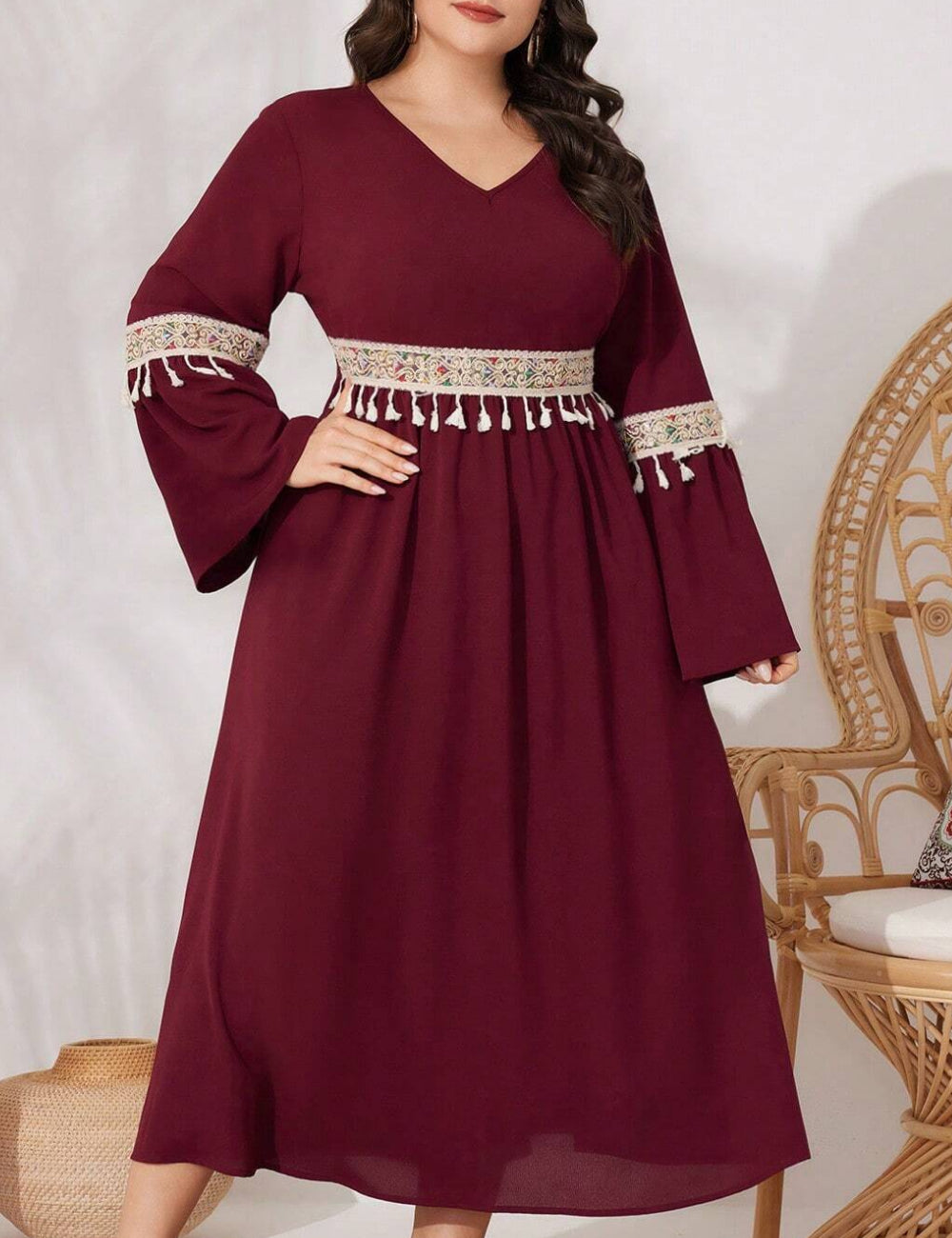 Shein Curve+ midi ruha, bordó