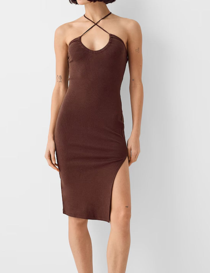 Bershka mini ruha, barna