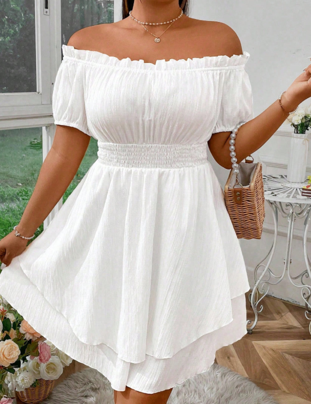 Shein Curve+ mini ruha, fehér