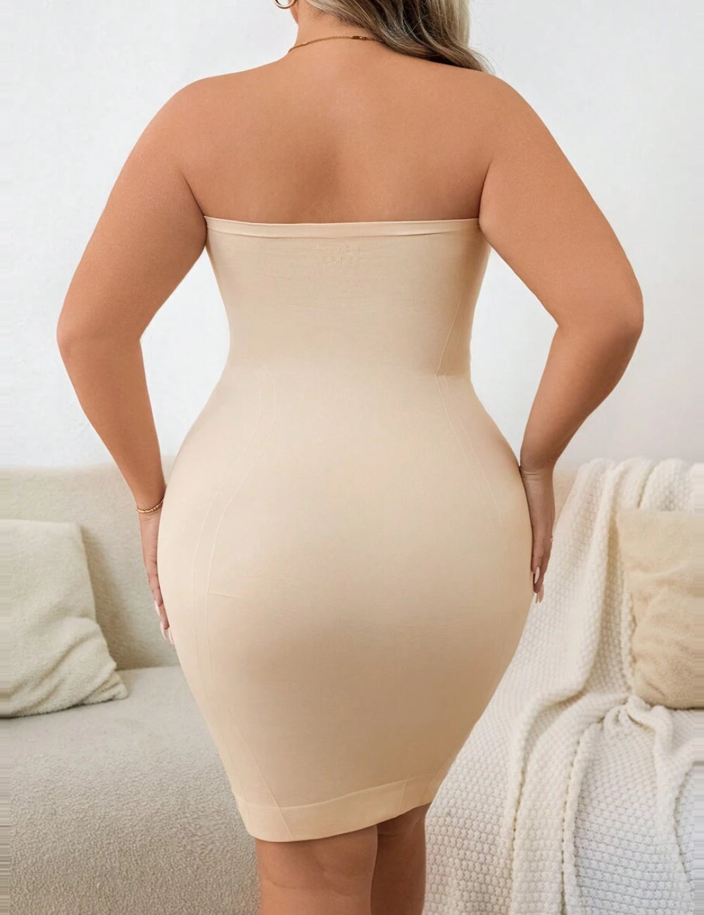 Shein Curve+ mini ruha, bézs