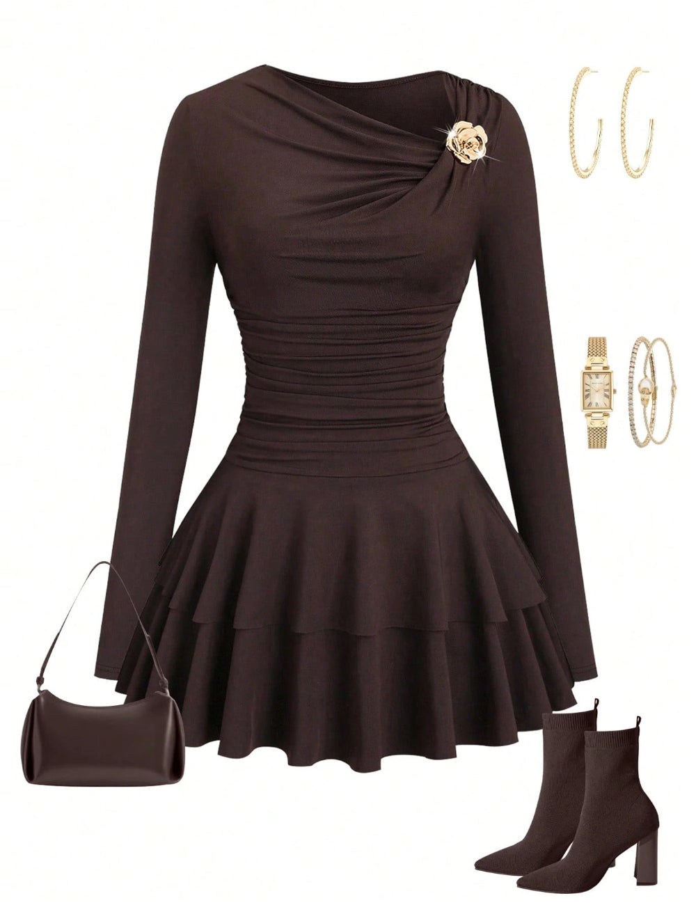 Shein Curve+ miniruha, barna
