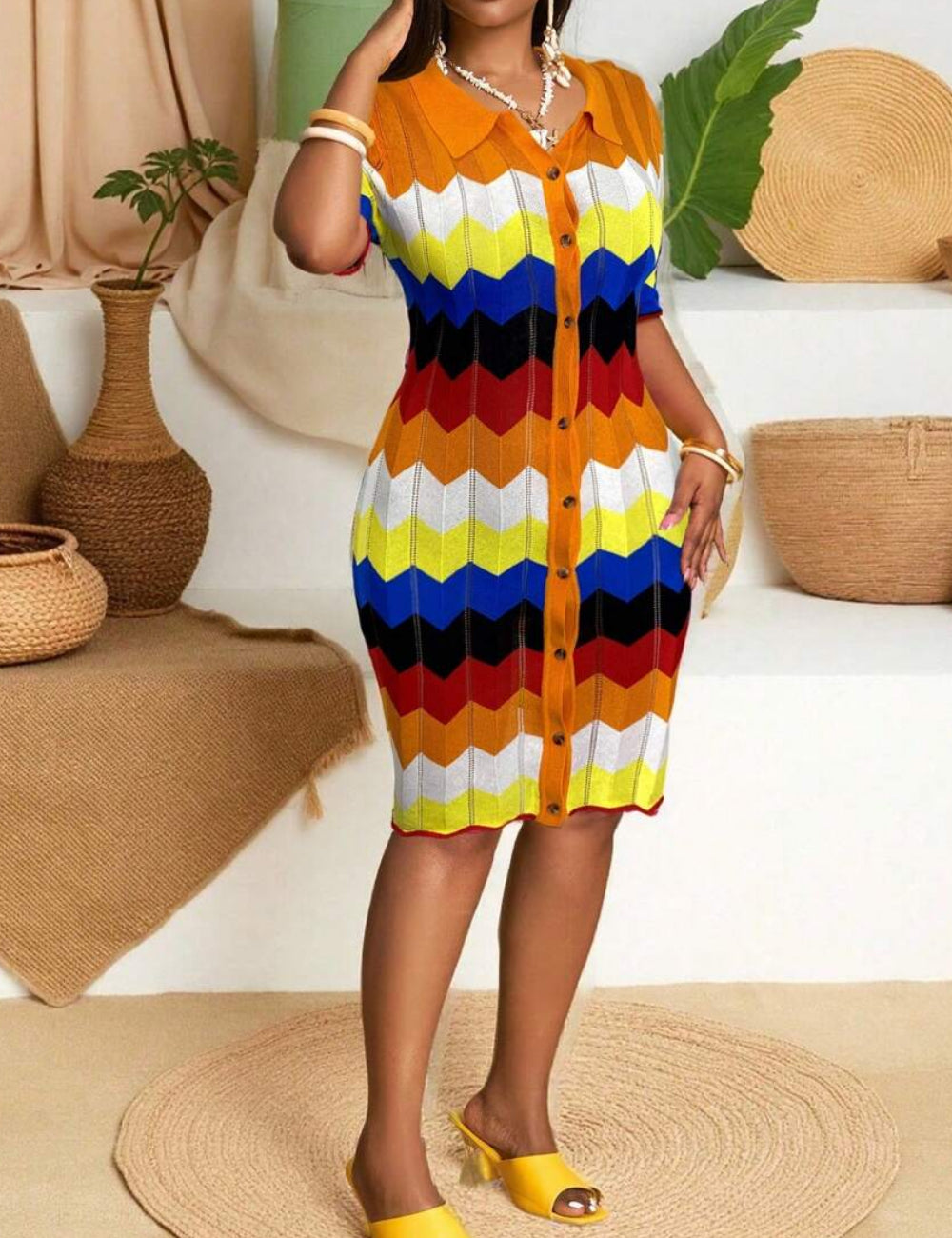 Rochie midi Shein Curve+, mix culori