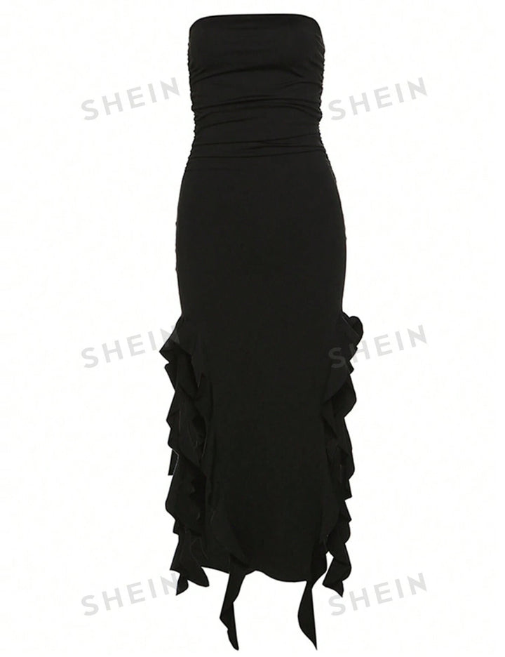 SHEIN midi ruha, fekete